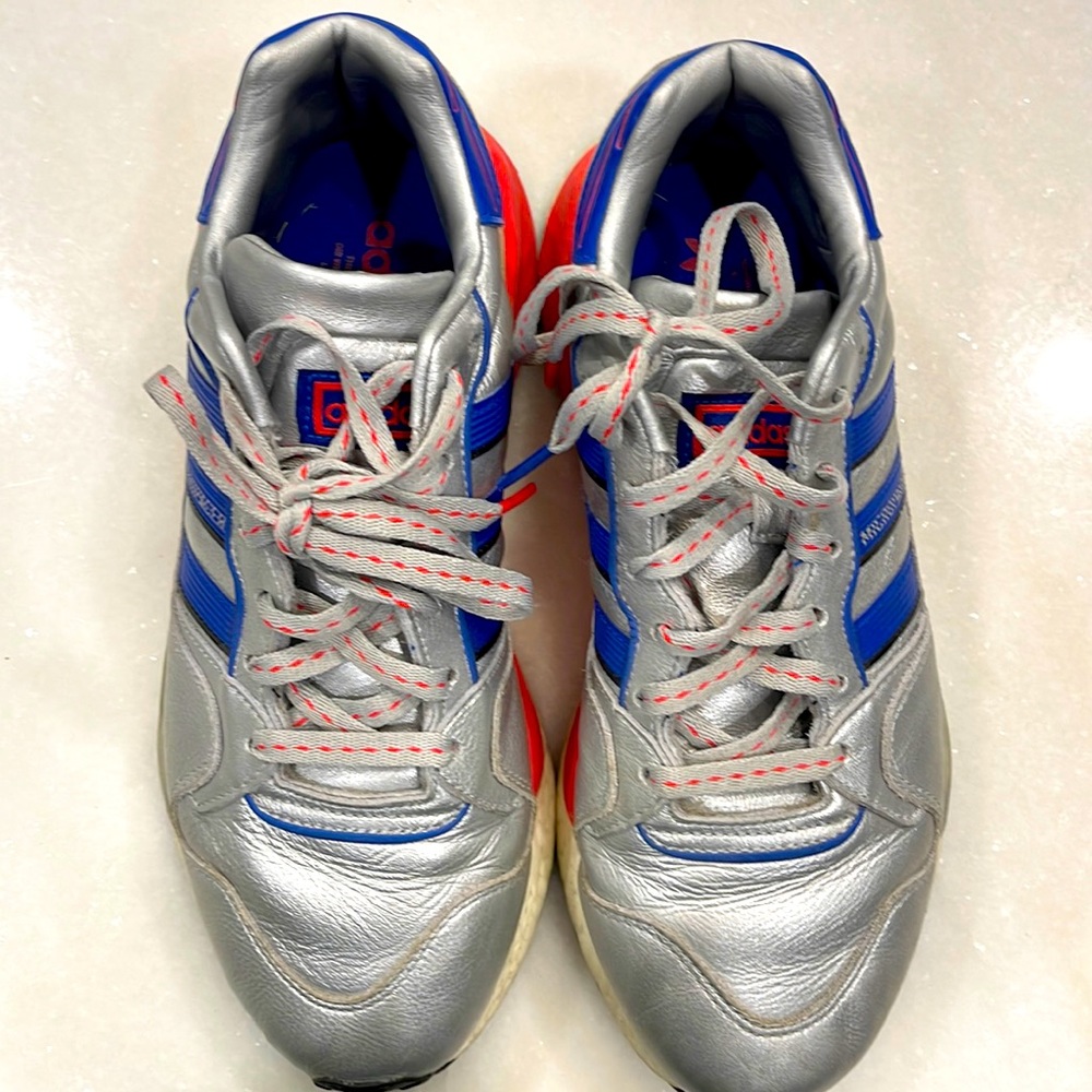Adidas Micropacer in Silver/Hot Pink/Blue color way. Worn inside only; Like new.